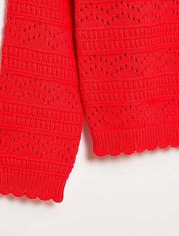 Jersey de punto calado fantasía con cuello redondo en algodón