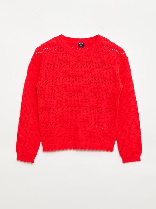 Jersey de punto calado fantasía con cuello redondo en algodón - Kiabi