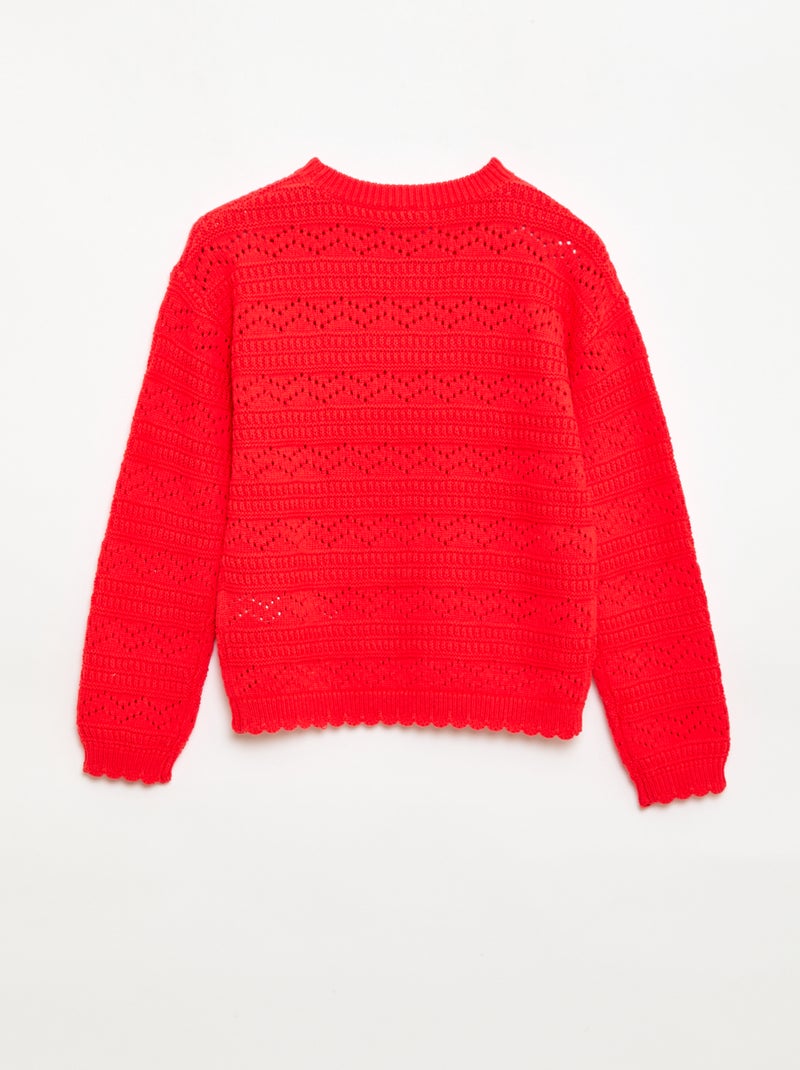 Jersey de punto calado fantasía con cuello redondo en algodón Rojo - Kiabi