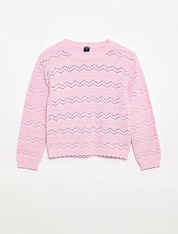 Jersey de punto calado fantasía con cuello redondo en algodón