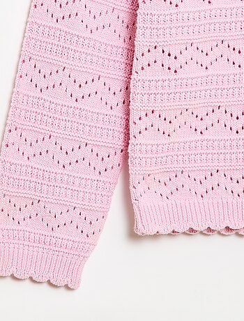 Jersey de punto calado fantasía con cuello redondo en algodón