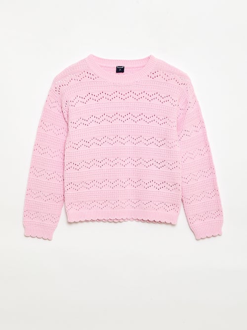 Jersey de punto calado fantasía con cuello redondo en algodón - Kiabi