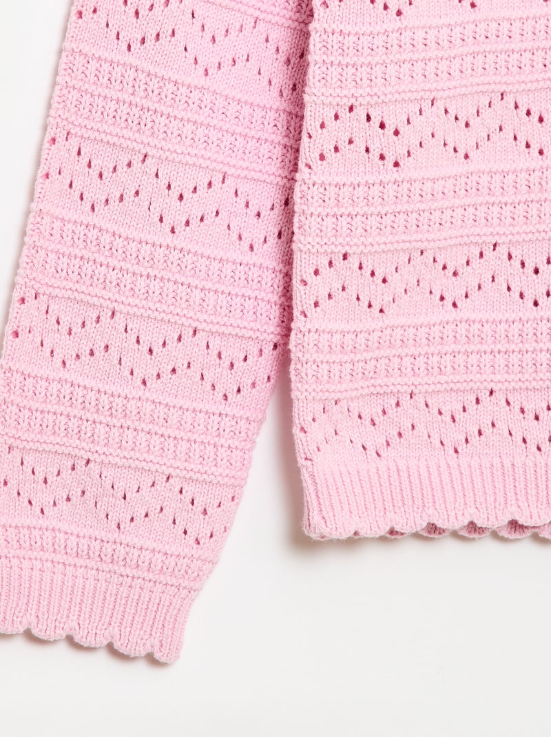 Jersey de punto calado fantasía con cuello redondo en algodón Rosa - Kiabi
