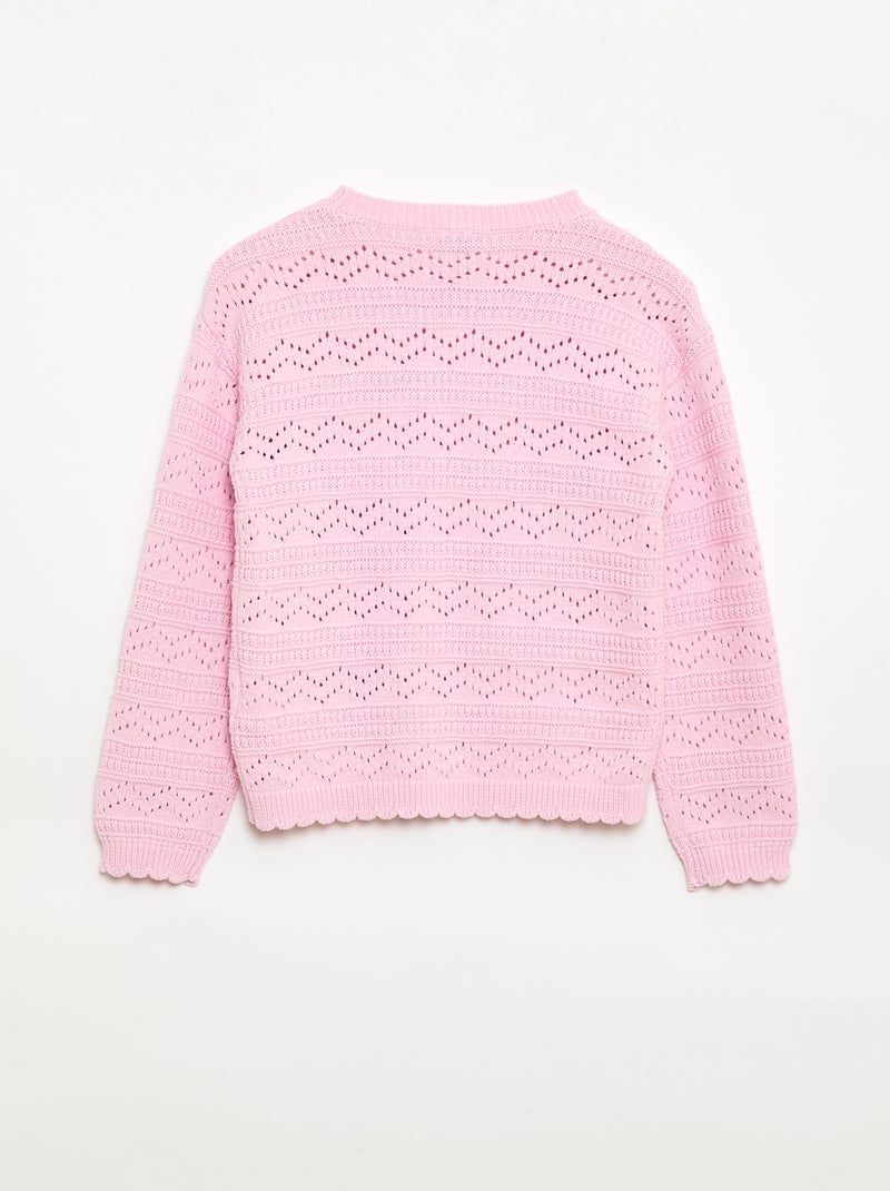 Jersey de punto calado fantasía con cuello redondo en algodón Rosa - Kiabi
