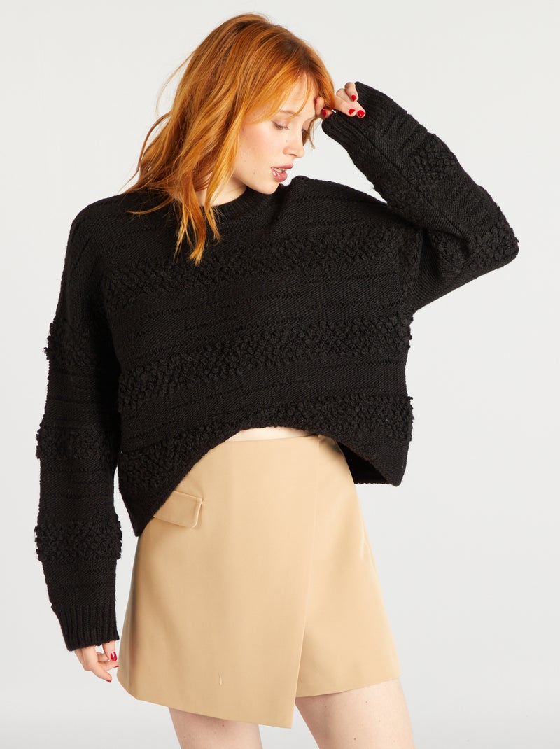 Jersey de punto calado negro - Kiabi