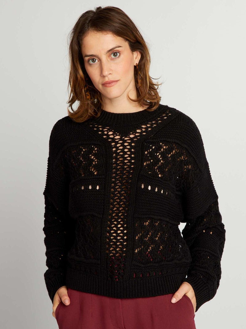 Jersey de punto calado negro - Kiabi