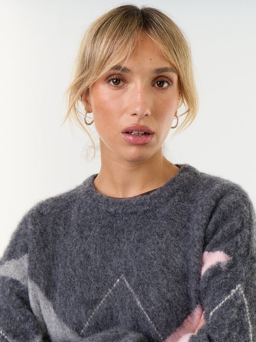 Jersey de punto cálido con lana y cuello redondo - Kiabi
