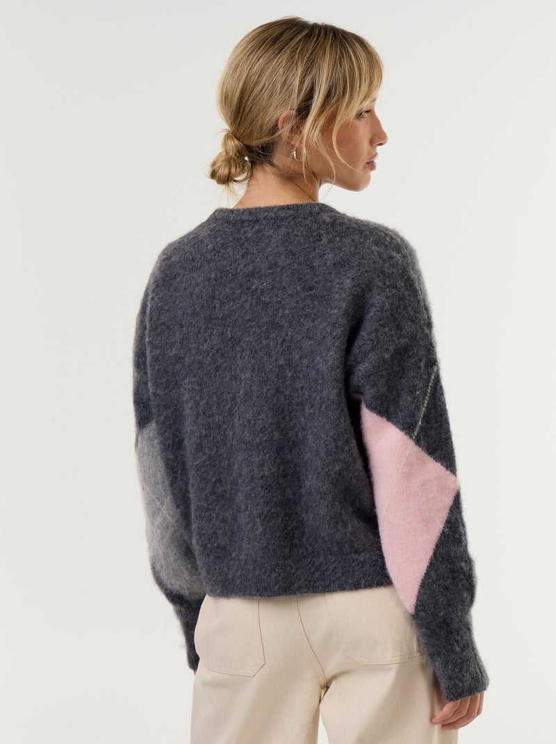 Jersey de punto cálido con lana y cuello redondo Gris - Kiabi
