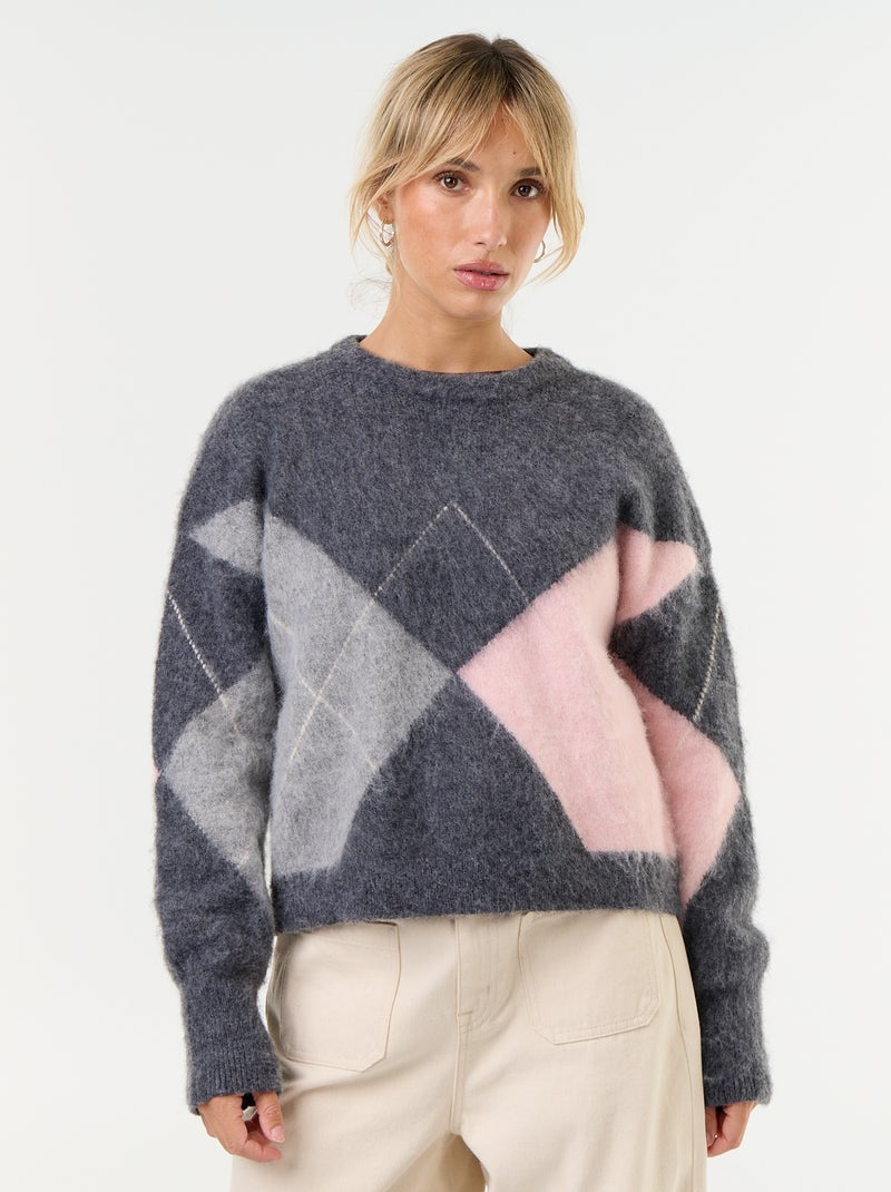 Jersey de punto cálido con lana y cuello redondo Gris - Kiabi
