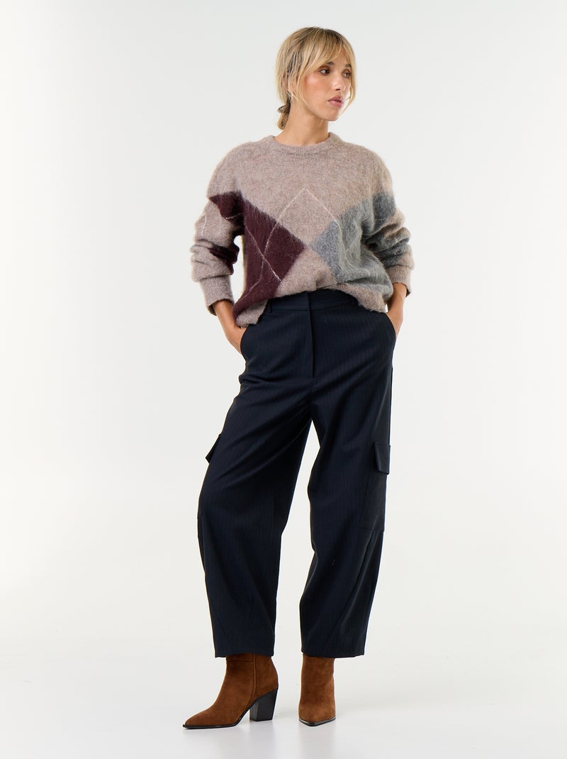 Jersey de punto cálido con lana y cuello redondo Marron - Kiabi