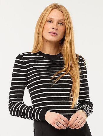 Jersey de cuello redondo en canalé liso