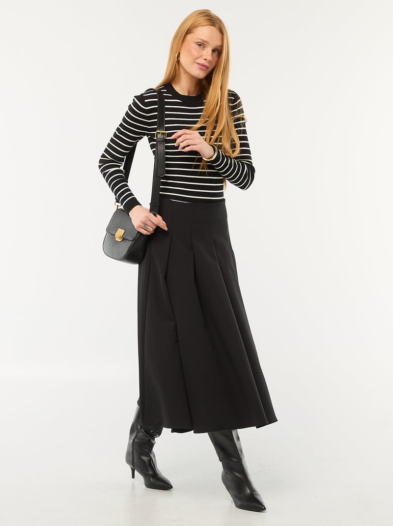 Jersey de punto canalé a rayas con cuello redondo Negro - Kiabi
