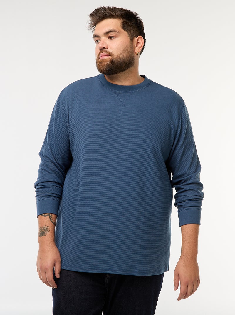 Jersey de punto canalé con cuello redondo Azul - Kiabi