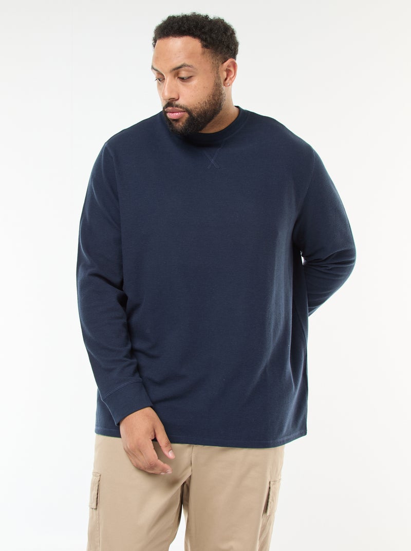 Jersey de punto canalé con cuello redondo Azul - Kiabi