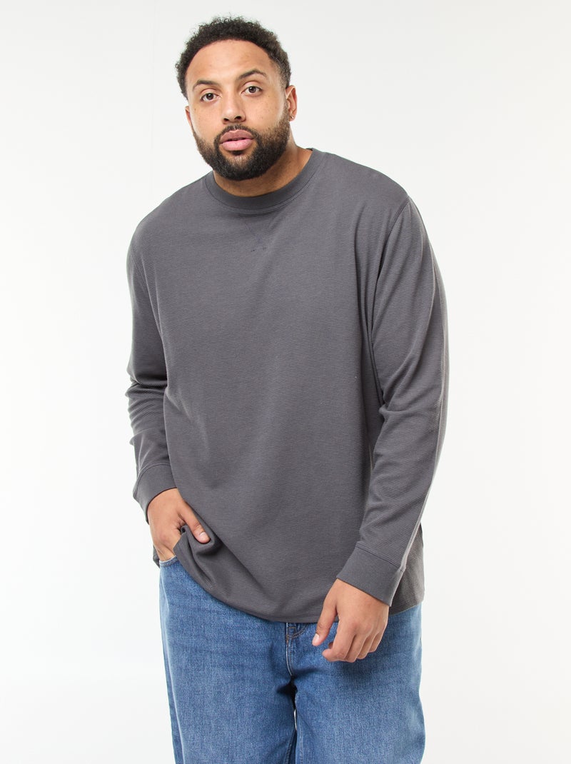 Jersey de punto canalé con cuello redondo Gris - Kiabi