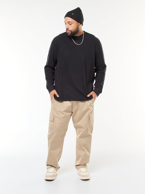 Jersey de punto canalé con cuello redondo - Kiabi