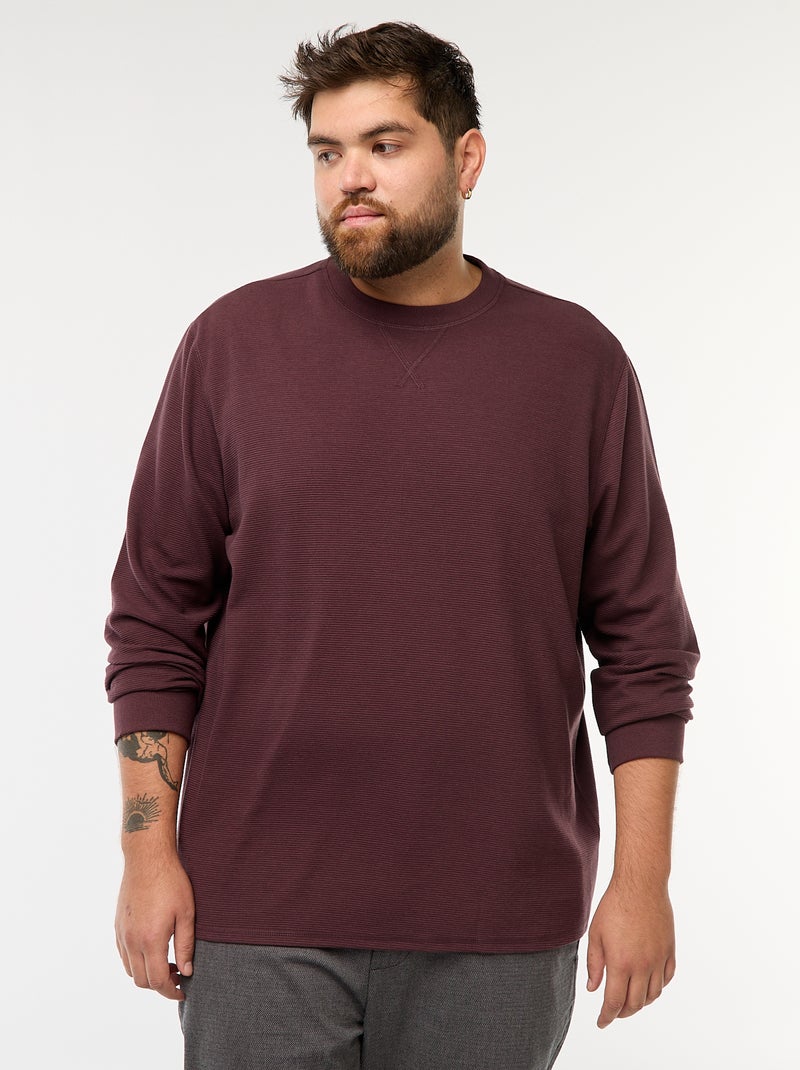 Jersey de punto canalé con cuello redondo Purpura - Kiabi