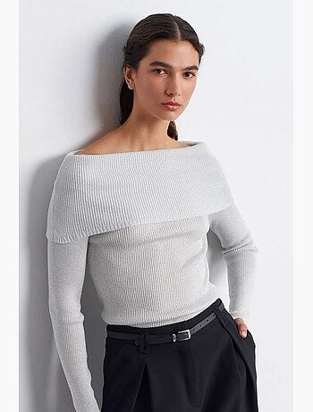 Jersey de punto canalé con escote bardot ajustado dilvin