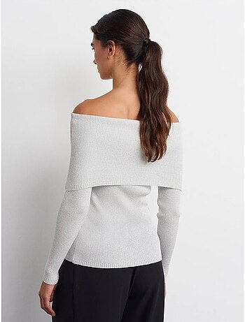 Jersey de punto canalé con escote bardot ajustado dilvin
