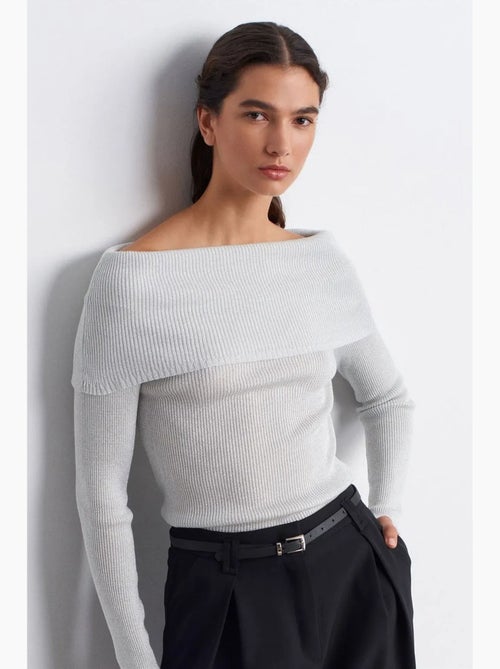 Jersey de punto canalé con escote bardot ajustado dilvin - Kiabi Jersey de punto canalé con escote bardot ajustado dilvin - Kiabi