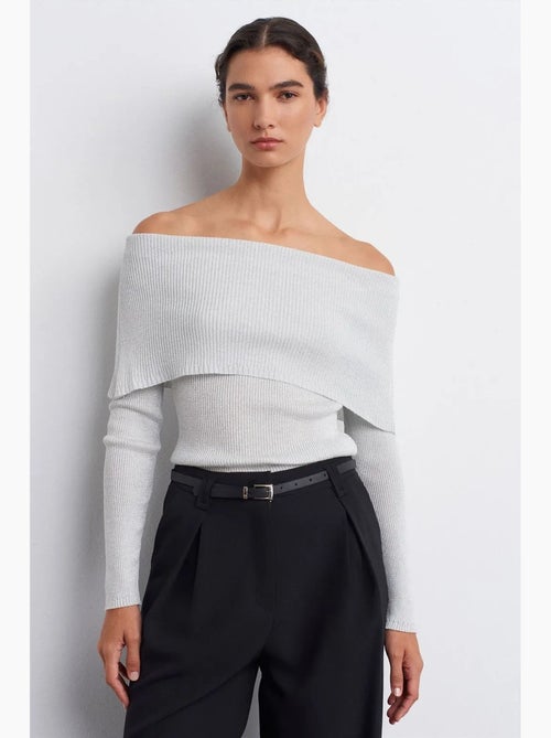 Jersey de punto canalé con escote bardot ajustado dilvin - Kiabi Jersey de punto canalé con escote bardot ajustado dilvin - Kiabi