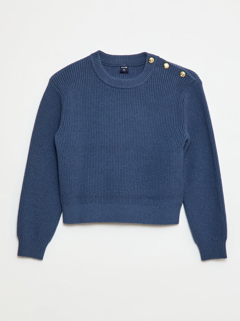 Jersey de punto canalé con hombro abotonado Azul - Kiabi