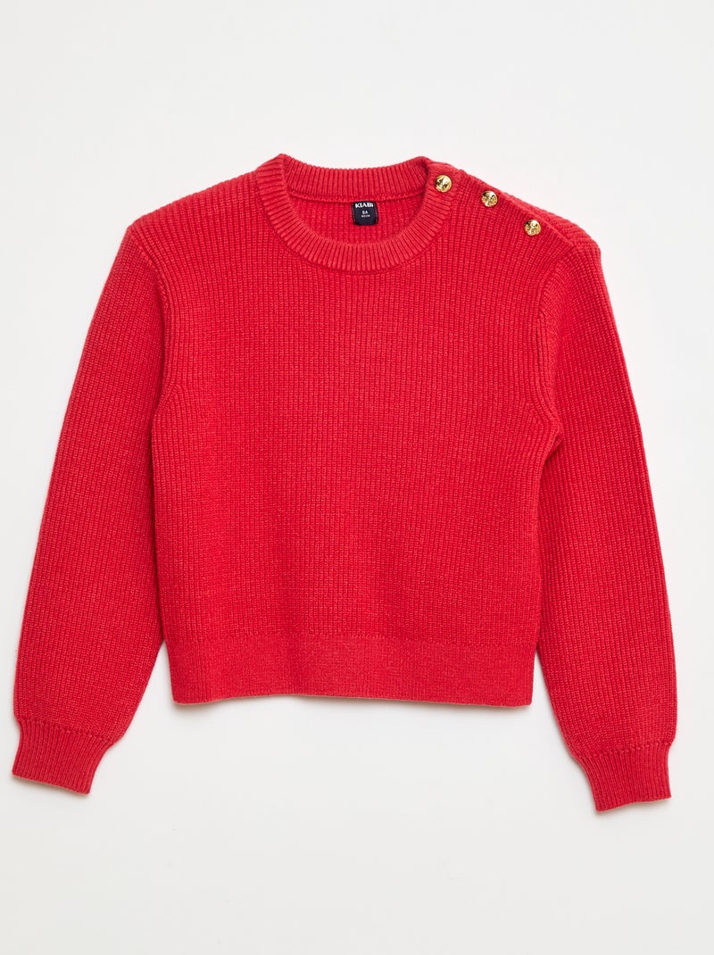 Jersey de punto canalé con hombro abotonado Rojo - Kiabi
