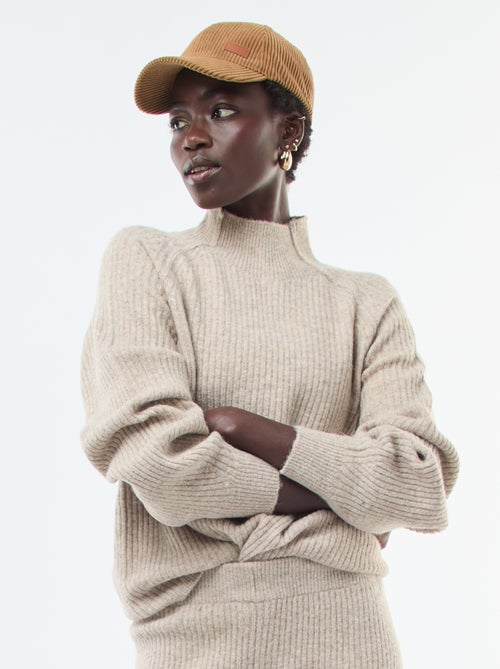 Jersey de punto canalé de manga larga y cuello alto - Kiabi