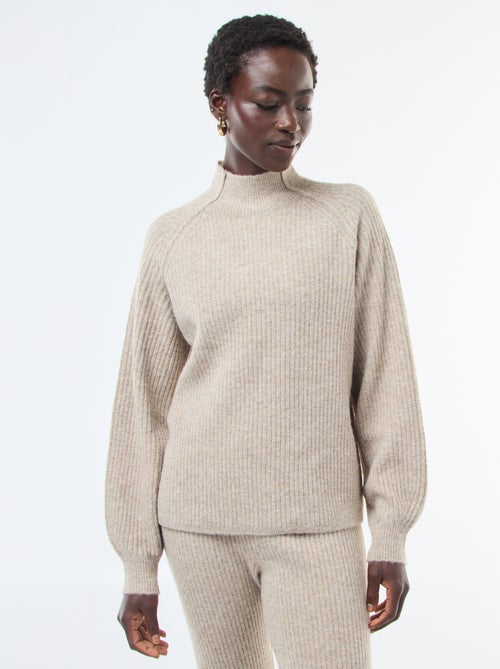 Jersey de punto canalé de manga larga y cuello alto - Kiabi