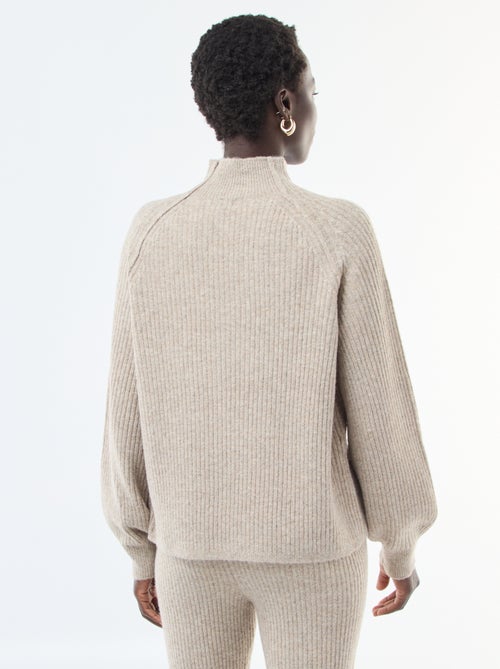 Jersey de punto canalé de manga larga y cuello alto - Kiabi