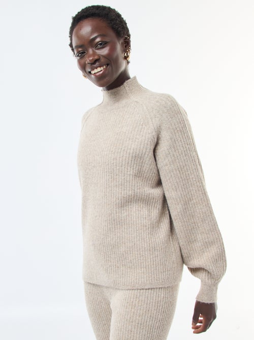 Jersey de punto canalé de manga larga y cuello alto - Kiabi