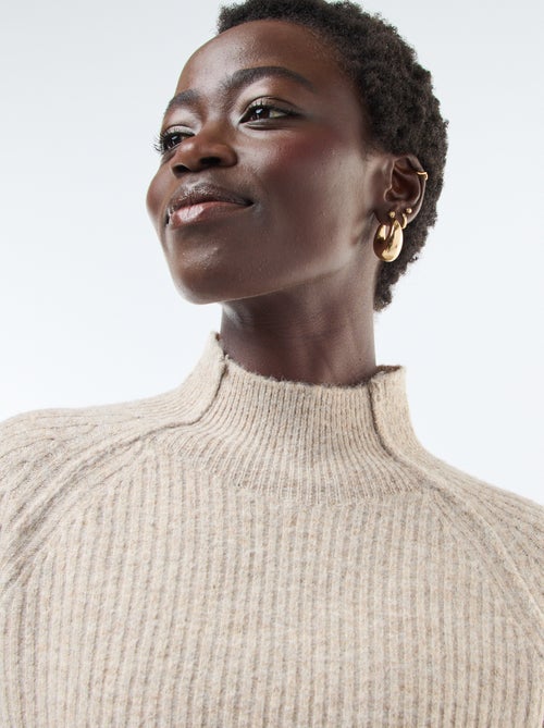 Jersey de punto canalé de manga larga y cuello alto - Kiabi