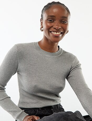 Jersey de cuello redondo en canalé liso