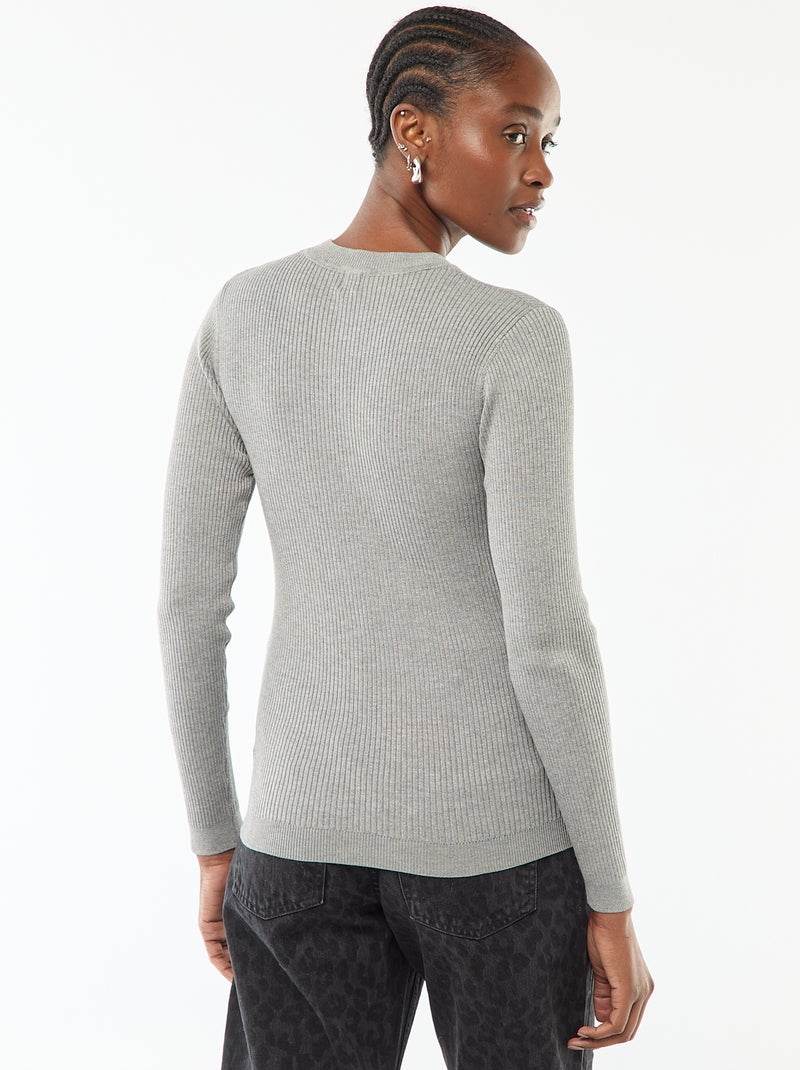 Jersey de punto canalé liso con cuello redondo Gris - Kiabi