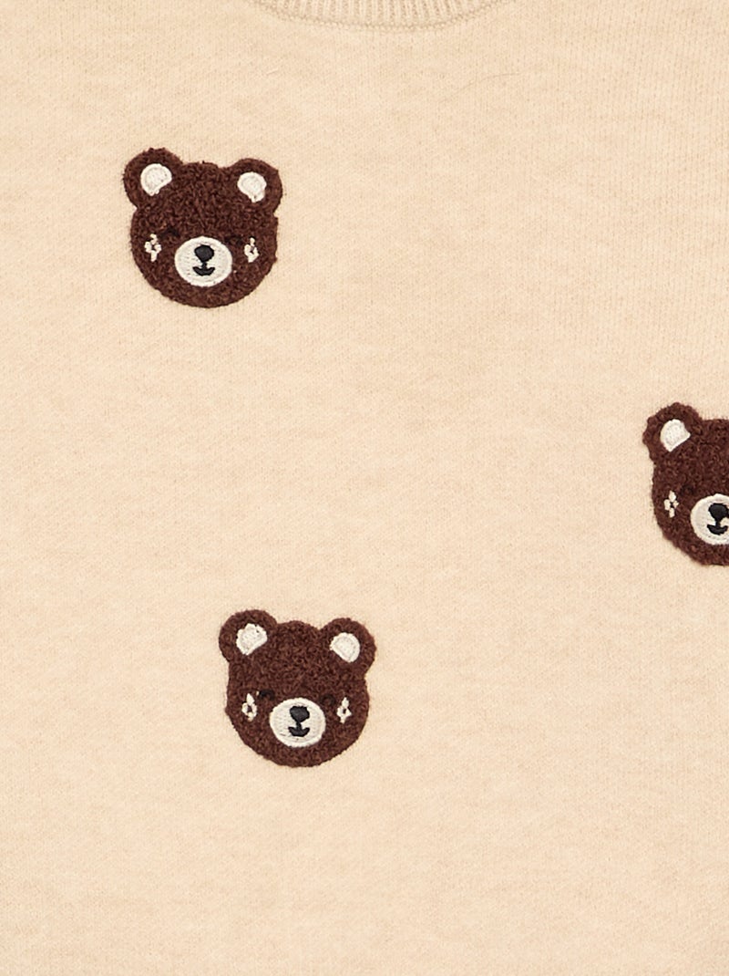 Jersey de punto compacto con bordados de animales Beige - Kiabi