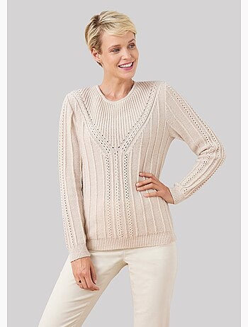 Jersey de punto con abalorios, canalé y calado - Afibel