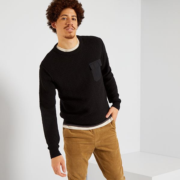 Jersey de punto con bolsillo en el pecho Hombre talla S-XXL - negro - Kiabi  - 19,00€