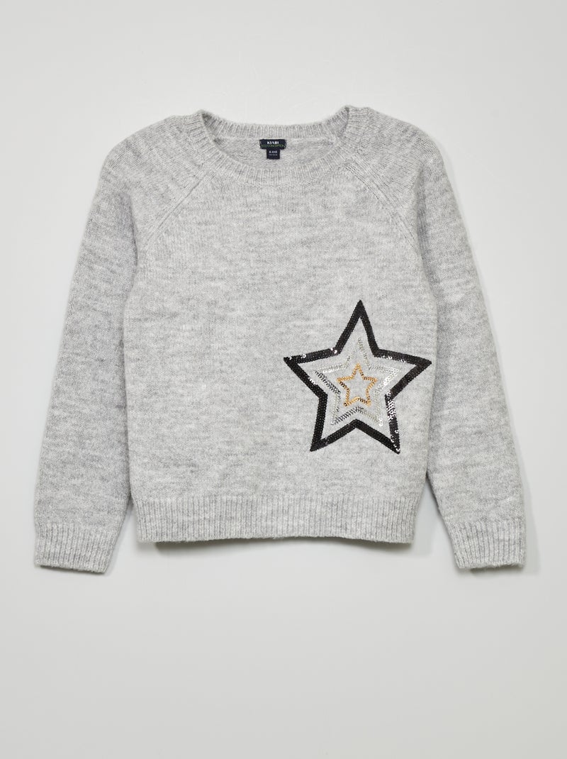 Jersey de punto con bordado de lentejuelas GRIS - Kiabi