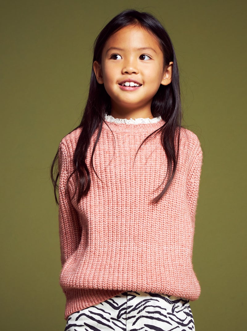 Jersey de punto con bordado inglés rosa - Kiabi