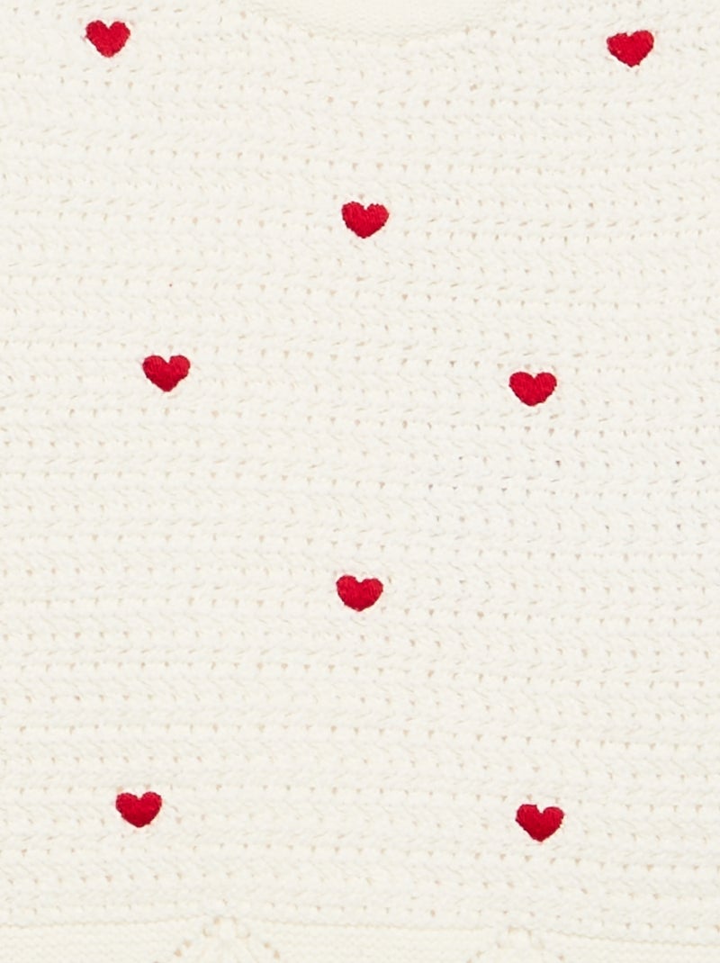 Jersey de punto con bordados de 'corazones' Blanco - Kiabi