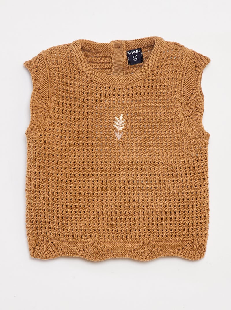 Jersey de punto con bordados de flores Beige - Kiabi
