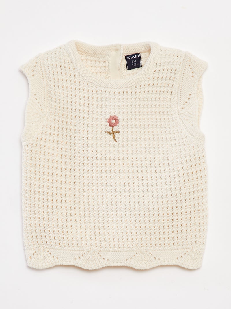 Jersey de punto con bordados de flores Blanco - Kiabi