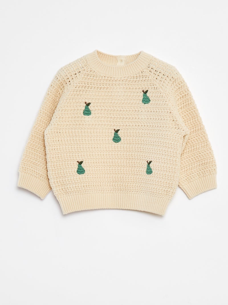 Jersey de punto con bordados de 'pera' Blanco - Kiabi