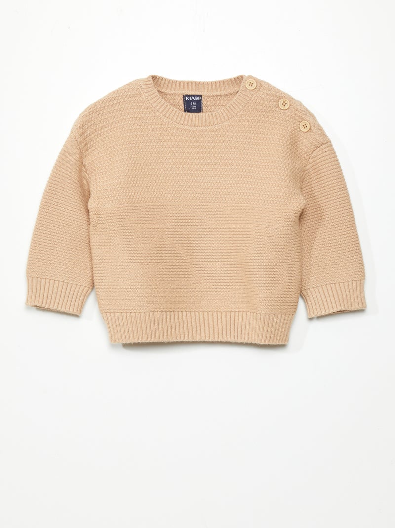 Jersey de punto con botones en el hombro BEIGE - Kiabi