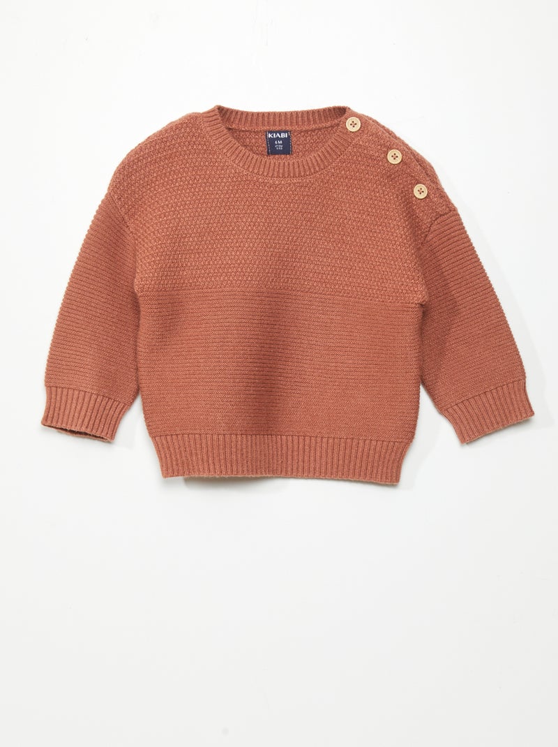 Jersey de punto con botones en el hombro MARRON - Kiabi