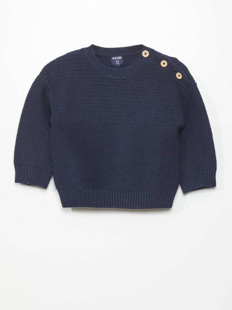 Jersey de punto con botones en el hombro NEGRO - Kiabi