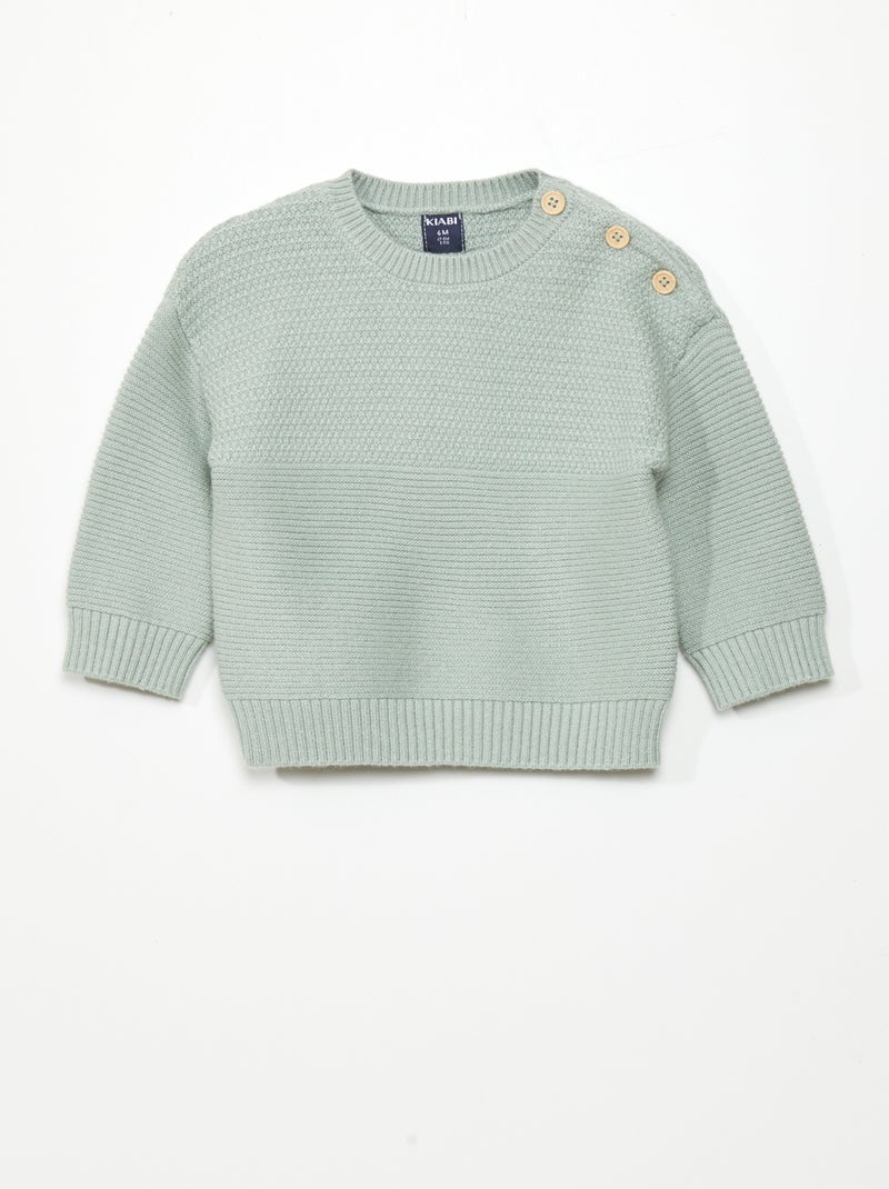Jersey de punto con botones en el hombro VERDE - Kiabi