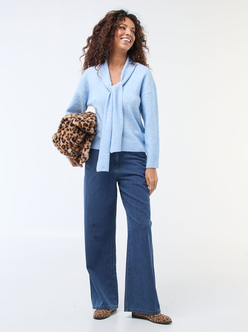 Jersey de punto con bufanda de galga gruesa Azul - Kiabi