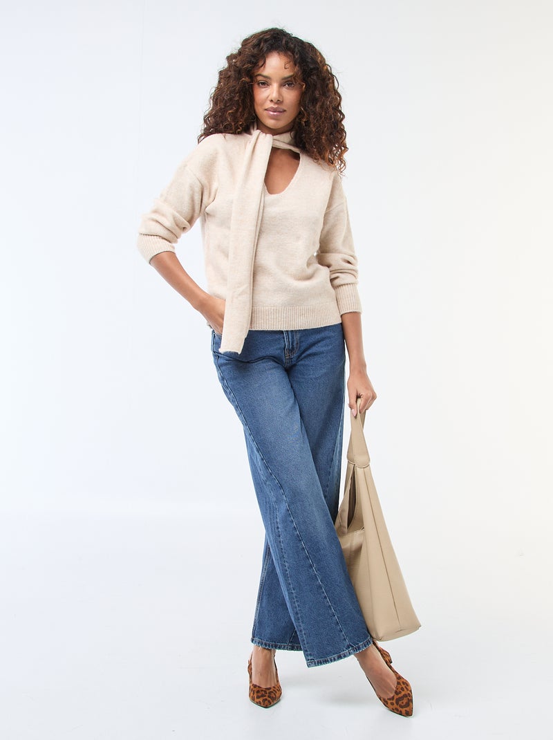 Jersey de punto con bufanda de galga gruesa Beige - Kiabi