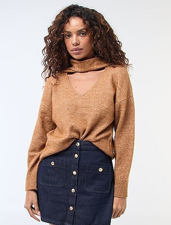 Jersey de punto con bufanda de galga gruesa